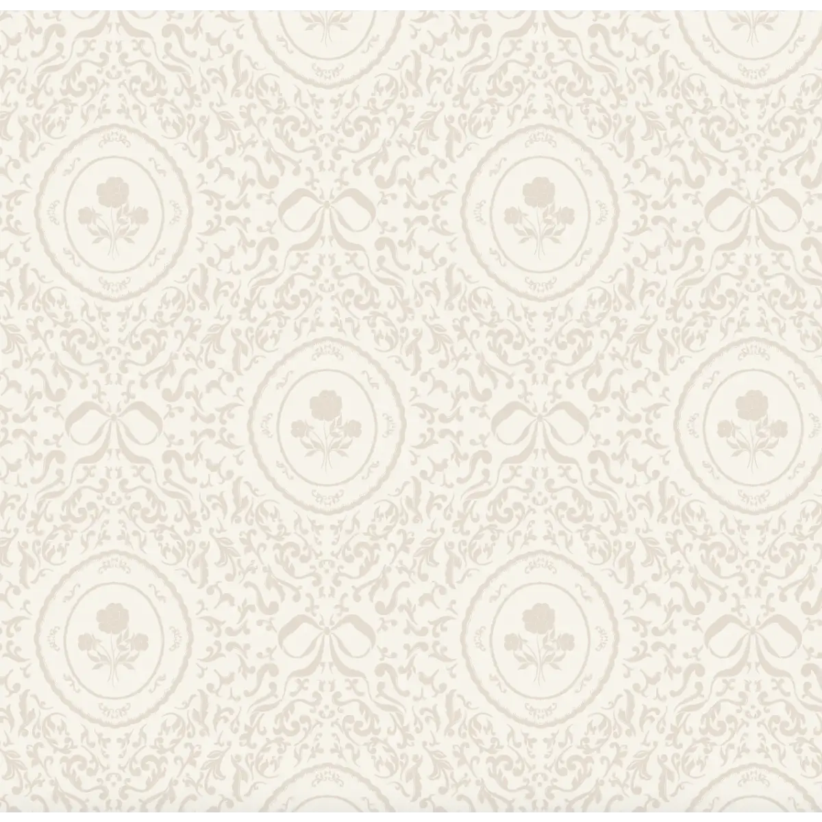 Louise Wallpaper - Framed Flowers and Bows - by Ali Anni - Sample 1 foot by 1 foot / Cream - Loomwell Home Goods