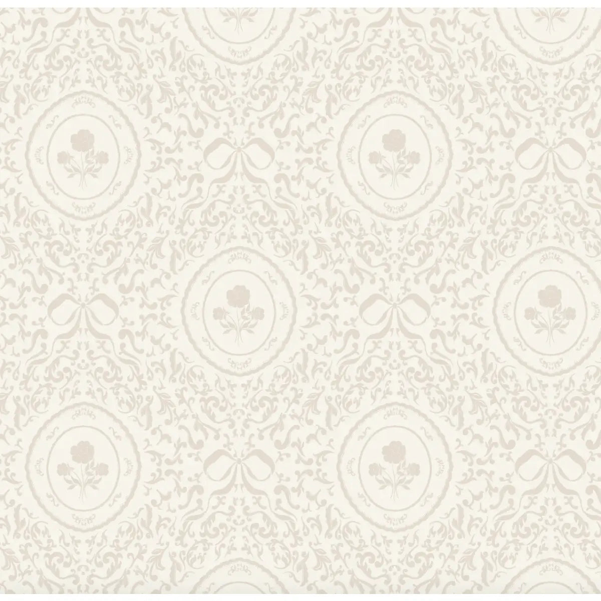 Louise Wallpaper - Framed Flowers and Bows - by Ali Anni - Sample 1 foot by 1 foot / Cream - Loomwell Home Goods