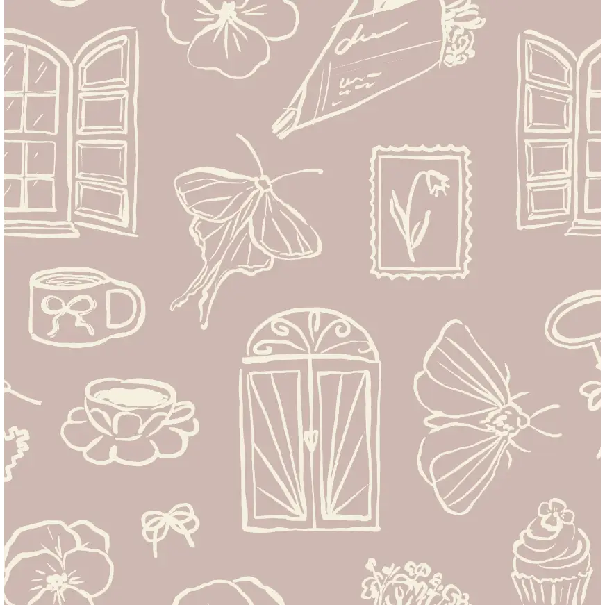 Lucille Wallpaper - Whimsical Line Drawings - Peel and Stick - Sample 1 foot by 1 foot / Dusty Rose - Loomwell Home