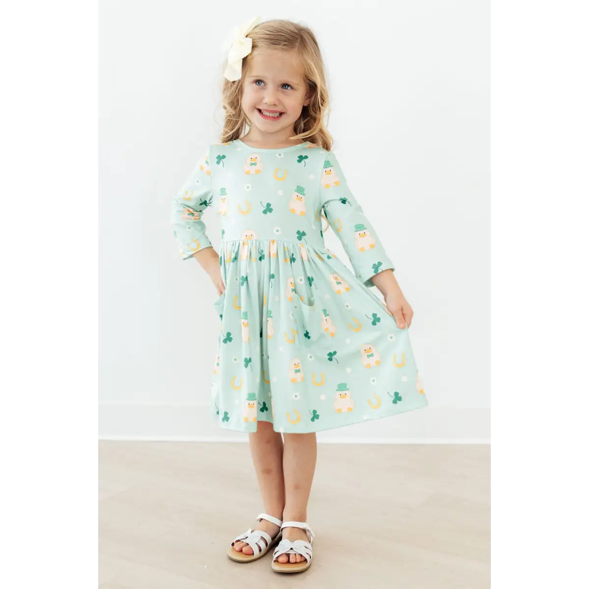 Pocket Twirl Dress - Lucky Duck - St Patrick’s Day - 3/4 Sleeve - Mila & Rose ®