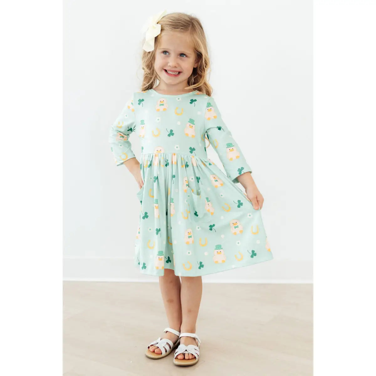 Pocket Twirl Dress - Lucky Duck - St Patrick’s Day - 3/4 Sleeve - Mila & Rose ®