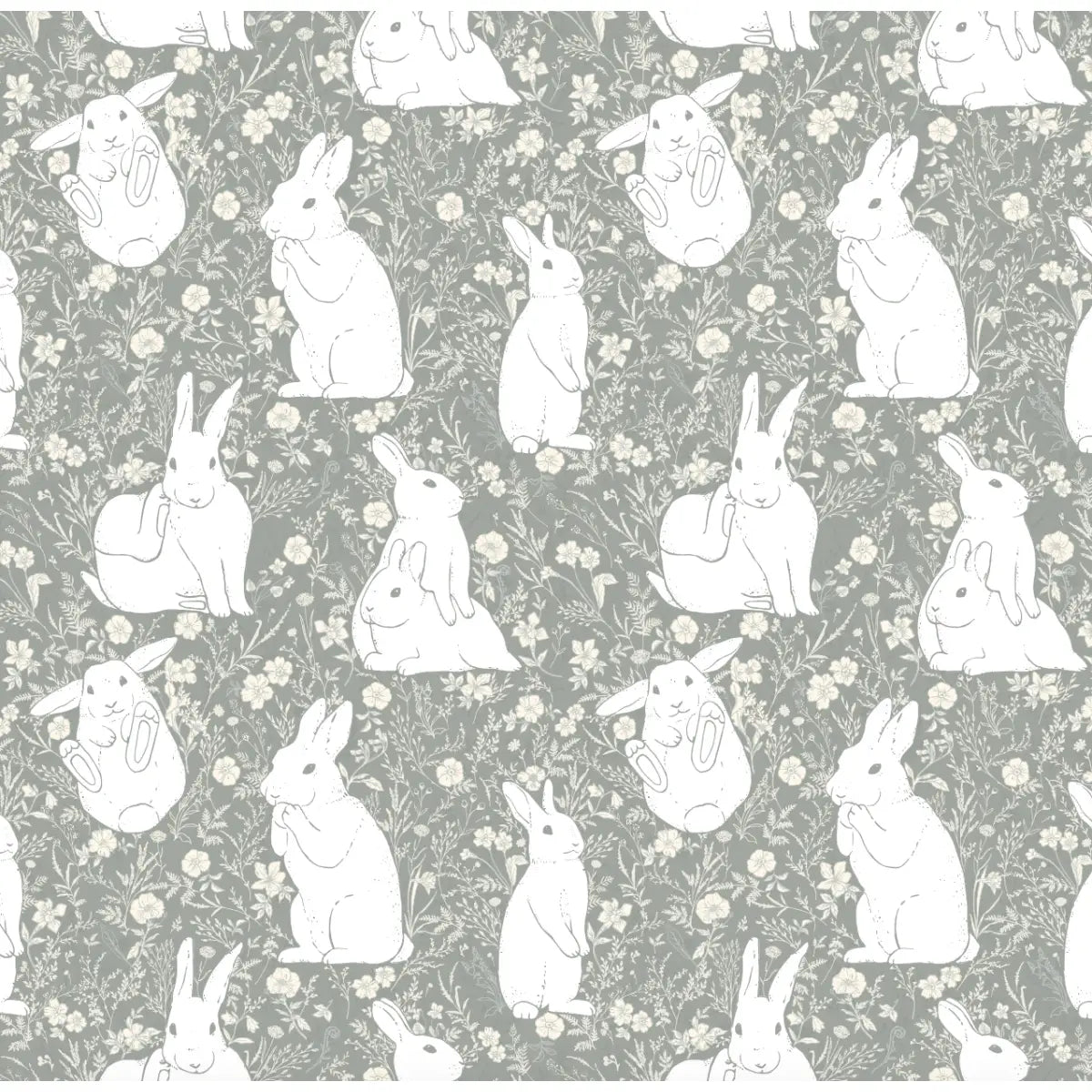 Lulu Wallpaper - Playful Bunnies - by Elfi Yang - Sample 1 foot by 1 foot / Sage - Loomwell Home Goods