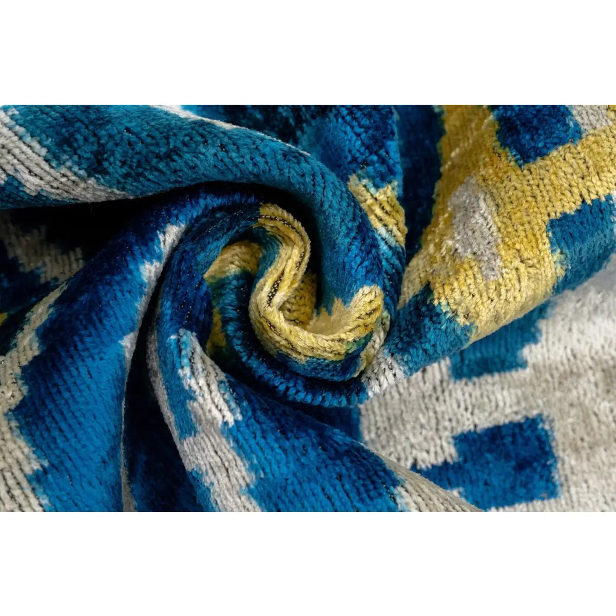 Luxurious 16x24 Handmade Ikat Silk Velvet Pillow with Premium Down Feather Insert by Canvello โ Rich Blue and Gold