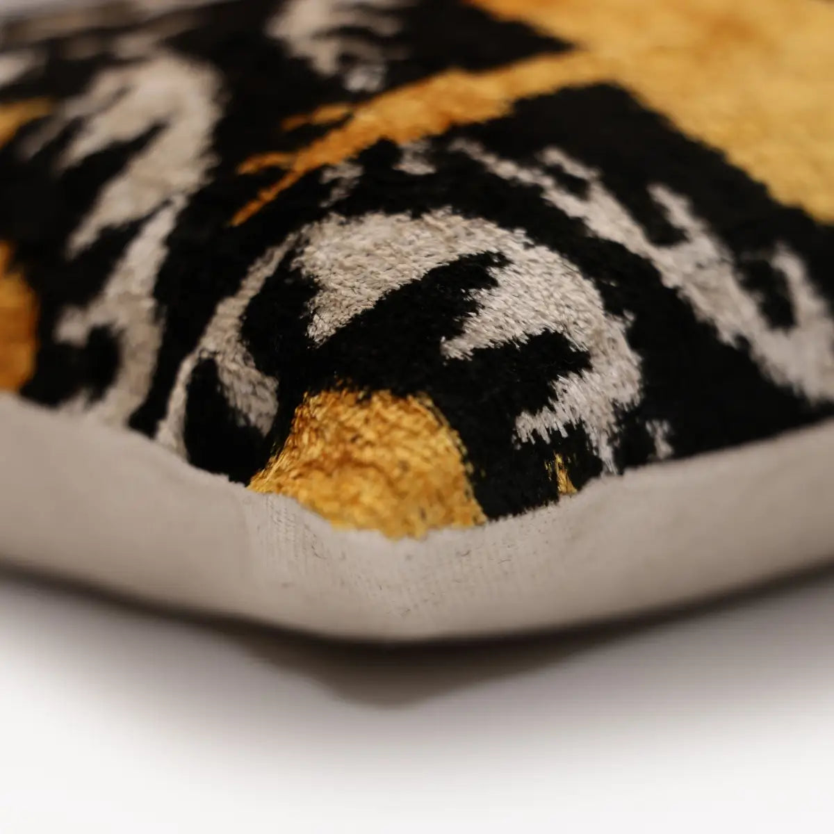 Luxury Black and Gold Silk Velvet Ikat Lumbar Pillow 16x24 Inch with Down Insert - Canvello