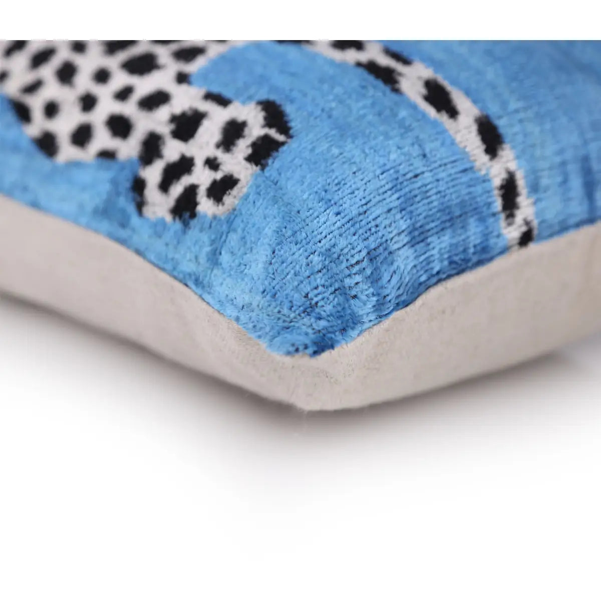 Luxury Blue Leopard Velvet Pillow 16x24 – Handmade Silk Lumbar Cushion with Bold Animal Print - Canvello