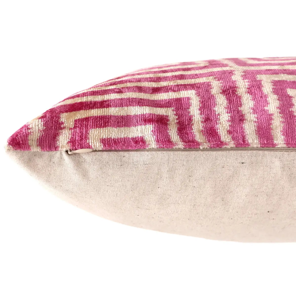 Luxury Blush Pink and Cream Silk Velvet Geometric Ikat Lumbar Pillow 16x24 Inch with Down Insert - Canvello