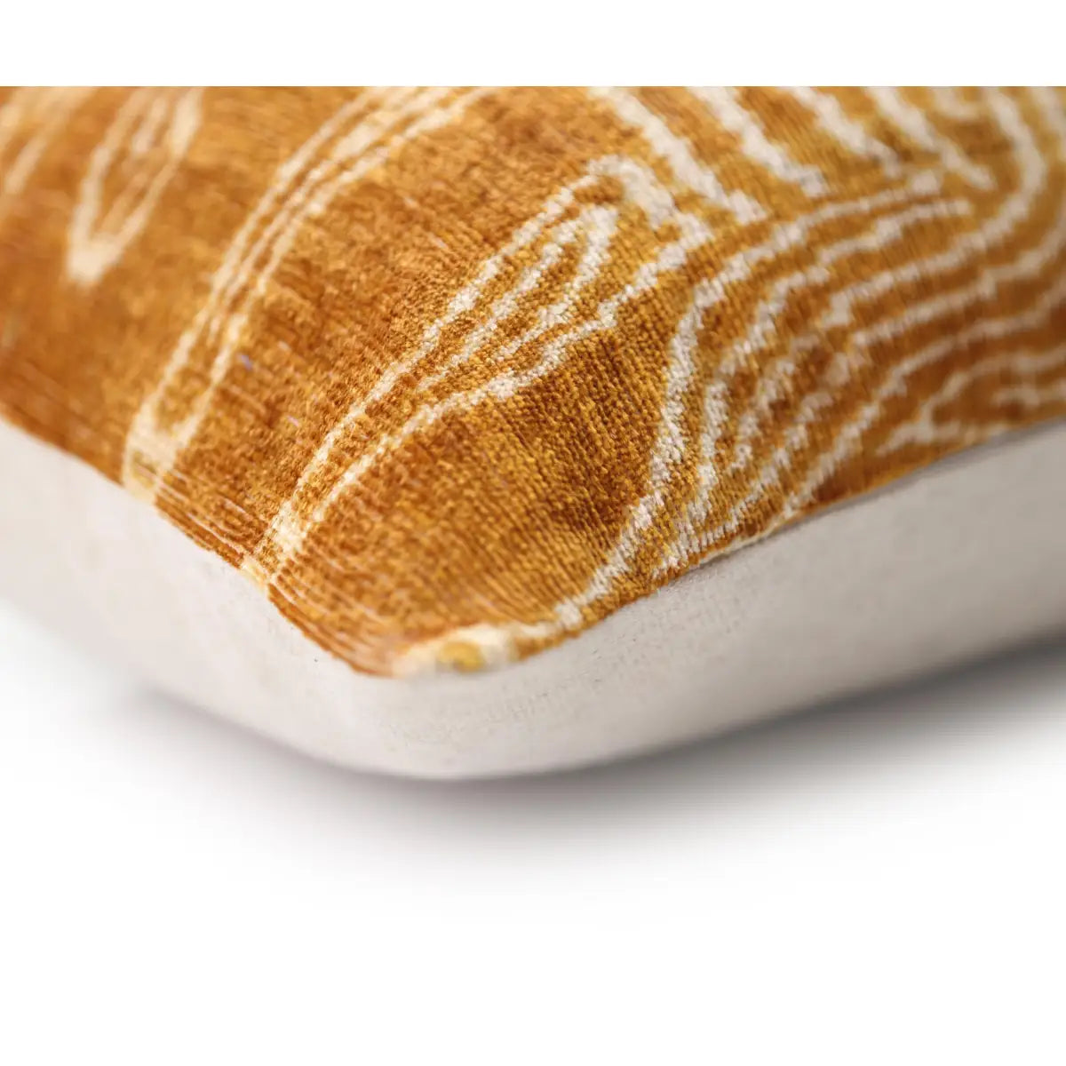 Luxury Golden Yellow Ikat Silk Velvet Throw Pillow 16x24 – Handmade Lumbar - Canvello
