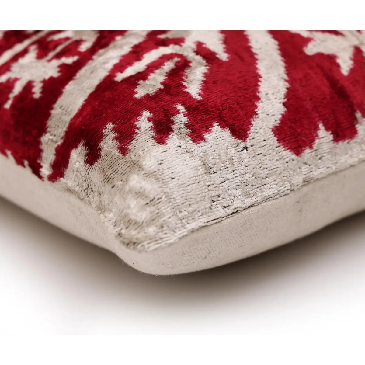 Luxury Handwoven Dark Red Silk Velvet Ikat Pillow 20x20 Inch - Canvello