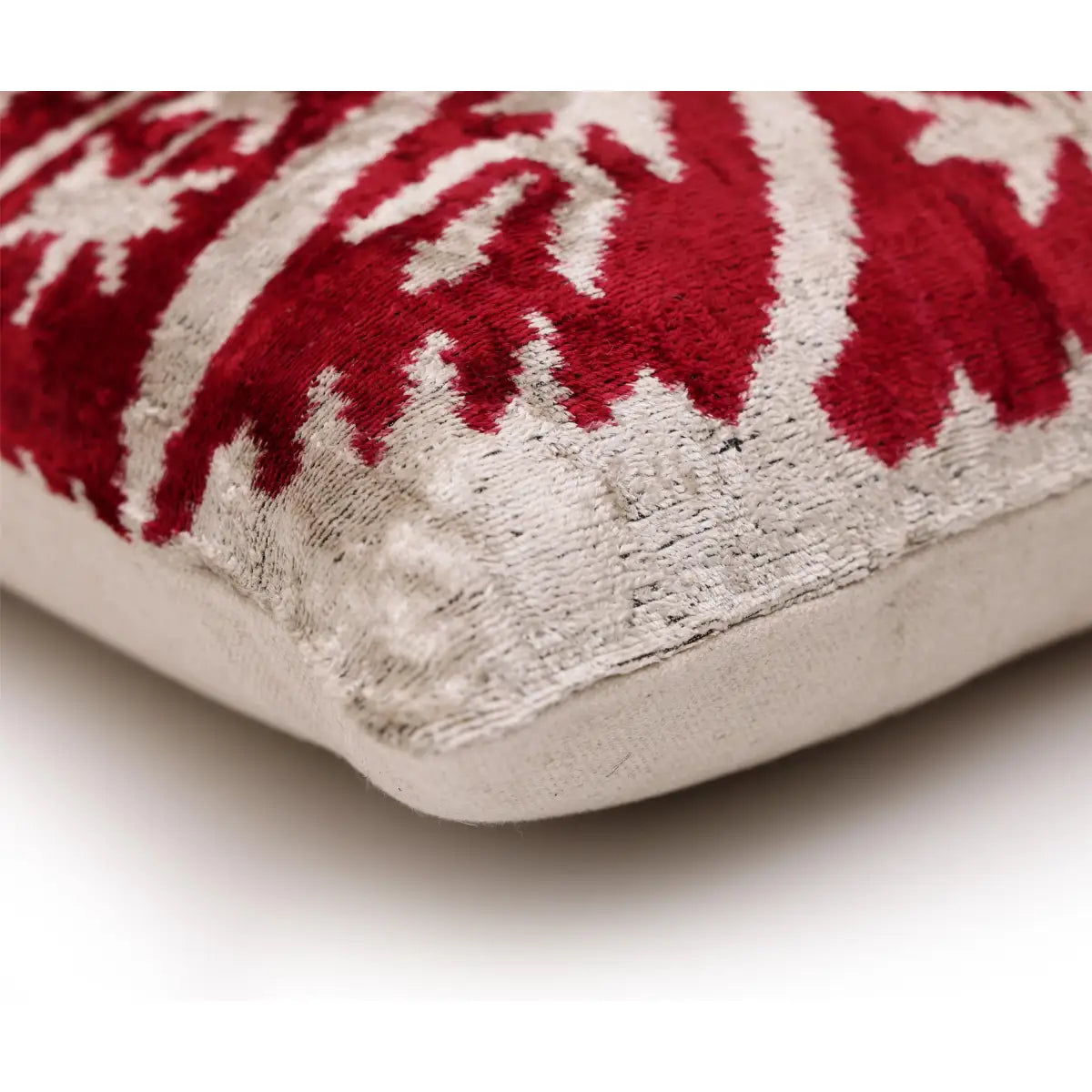 Luxury Handwoven Dark Red Silk Velvet Ikat Pillow 20x20 Inch - Canvello