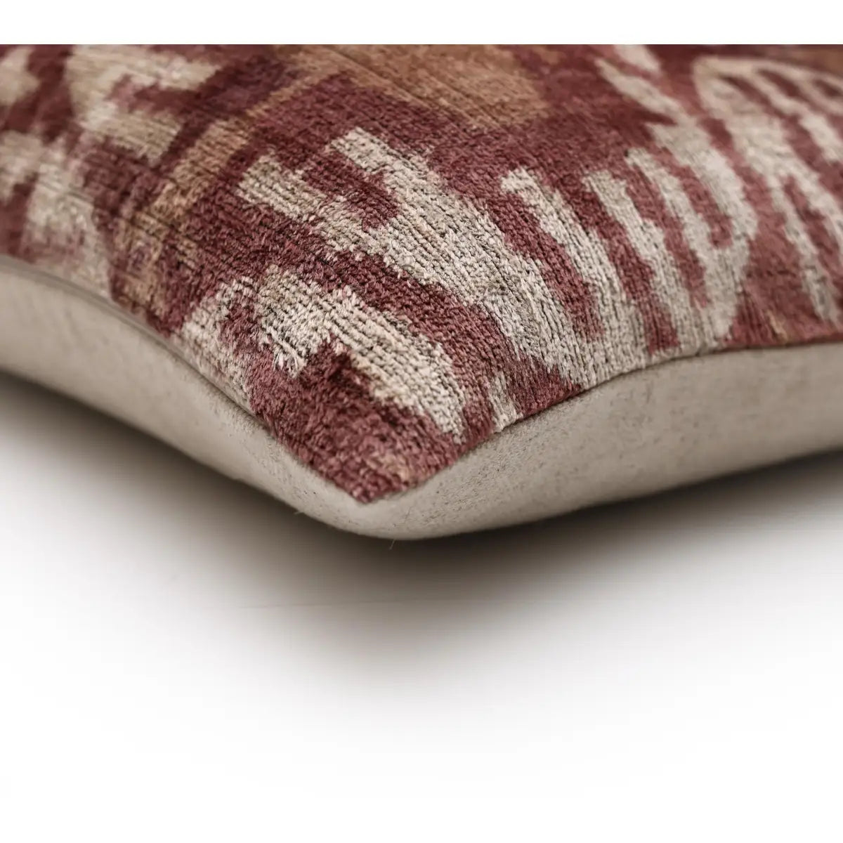 Luxury Handwoven Silk Velvet Throw Pillow 20x20 Inch Burgundy Ikat Pattern - Canvello