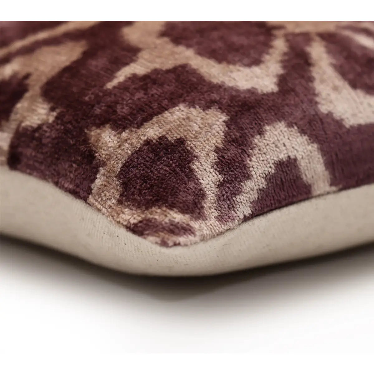 Luxury Silk Velvet Ikat Pillow - Mulberry and Cream - 16x24 Inch - Down Feather Insert - Canvello