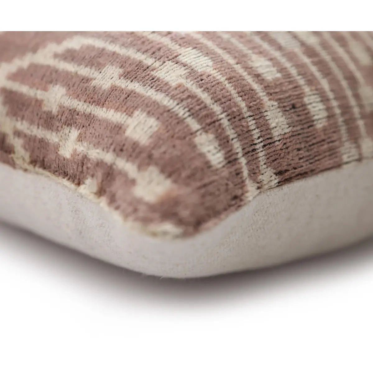 Luxury Silk Velvet Ikat Throw Pillow 16x24 – Taupe & Blush Handmade - Canvello
