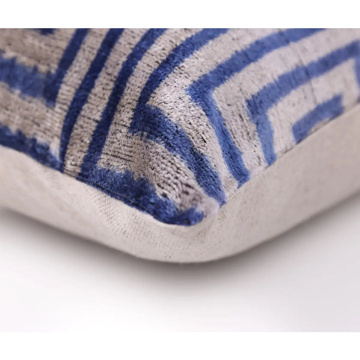 Luxury Silk Velvet Pillow 16x24 – Handmade Blue Geometric Square Lumbar Cushion - Canvello