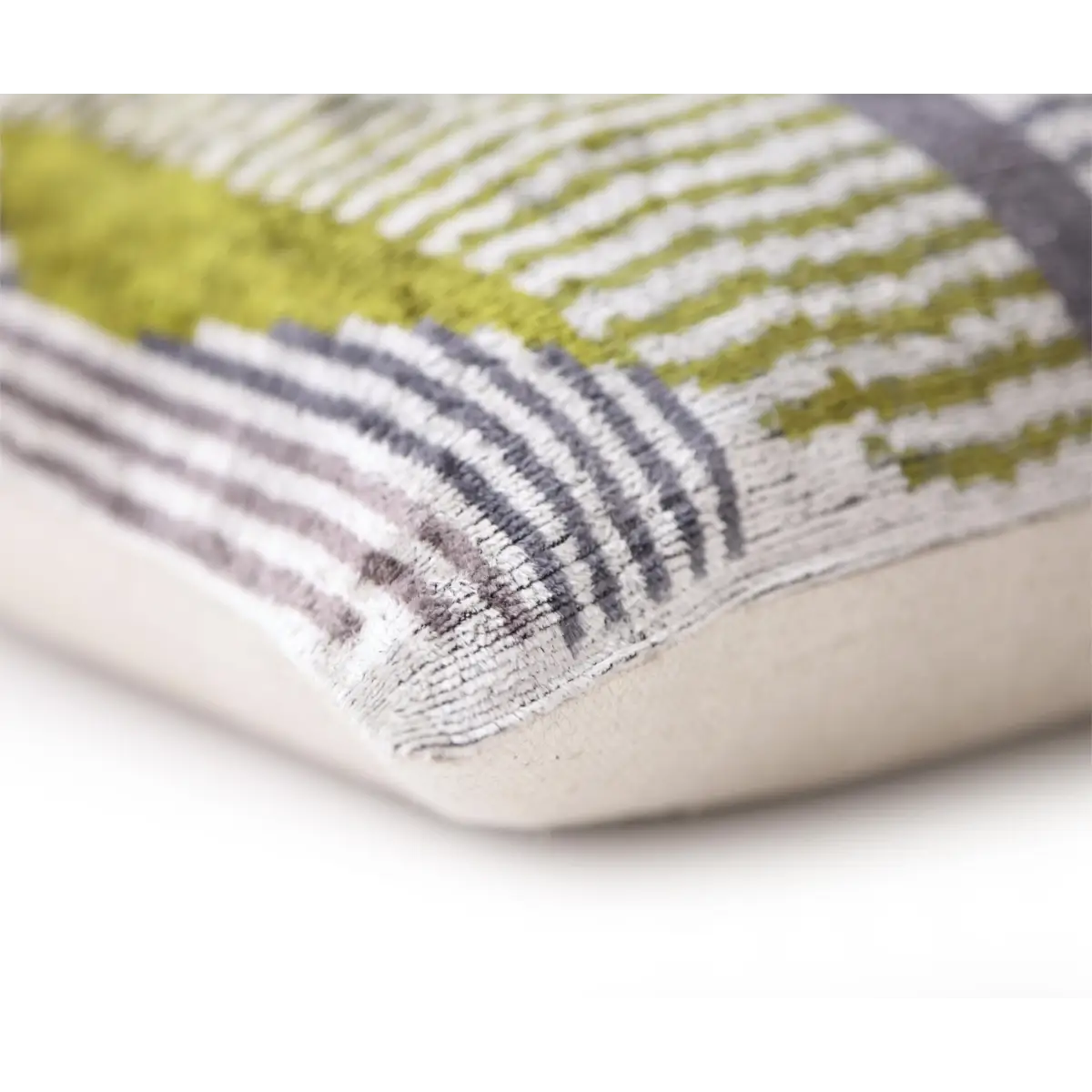 Luxury Silk Velvet Pillow 16x24 – Handmade Green & Gray Geometric Lumbar Cushion - Canvello