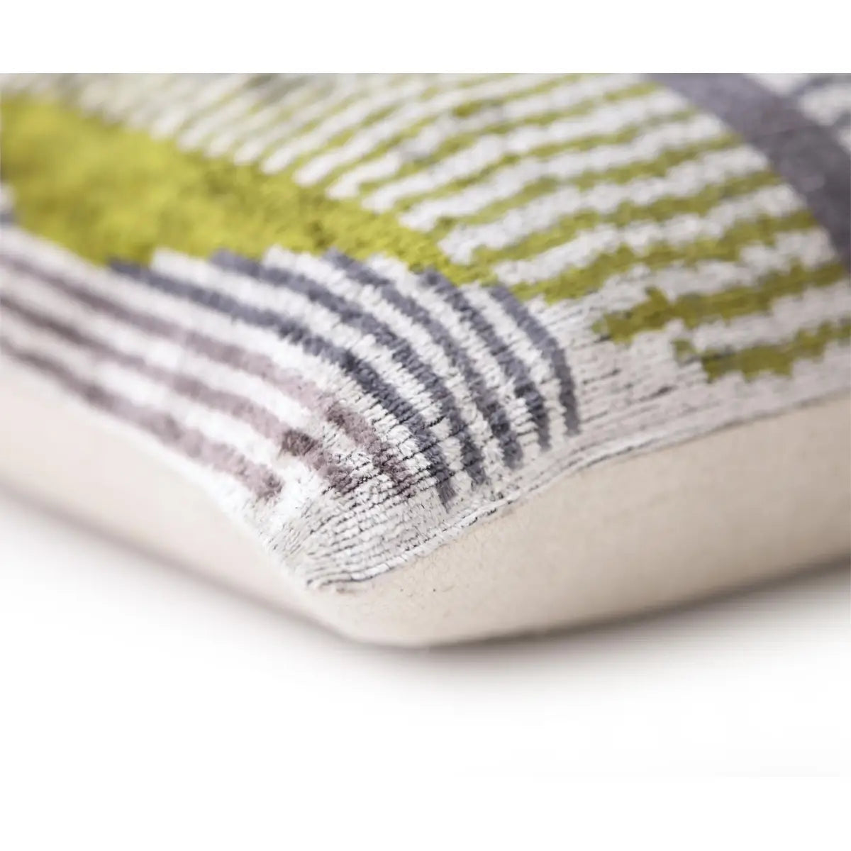 Luxury Silk Velvet Pillow 16x24 – Handmade Green & Gray Geometric Lumbar Cushion - Canvello