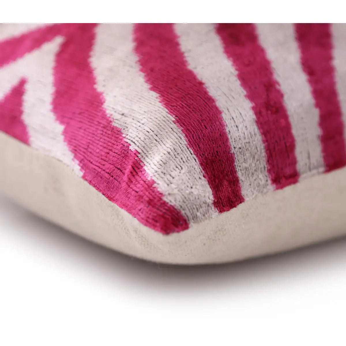Luxury Silk Velvet Pillow – Handmade Fuchsia & Ivory Concentric Lumbar Cushion - 16x24 - Canvello