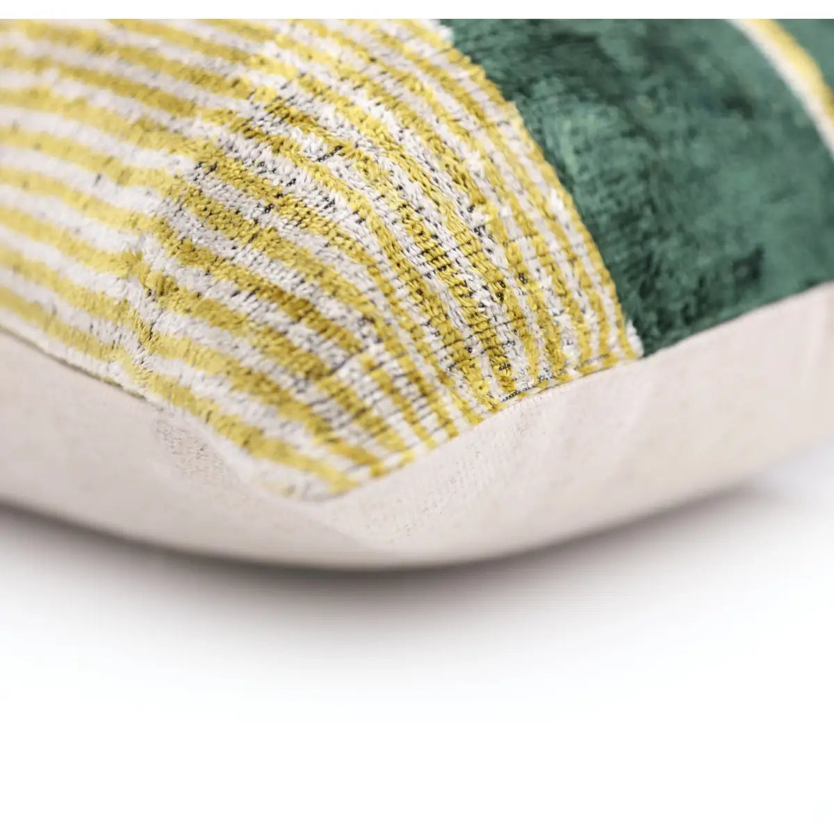 Luxury Silk Velvet Pillow – Handmade Modern Geometric Lumbar Cushion - 16x24 - Yellow & Green - Canvello