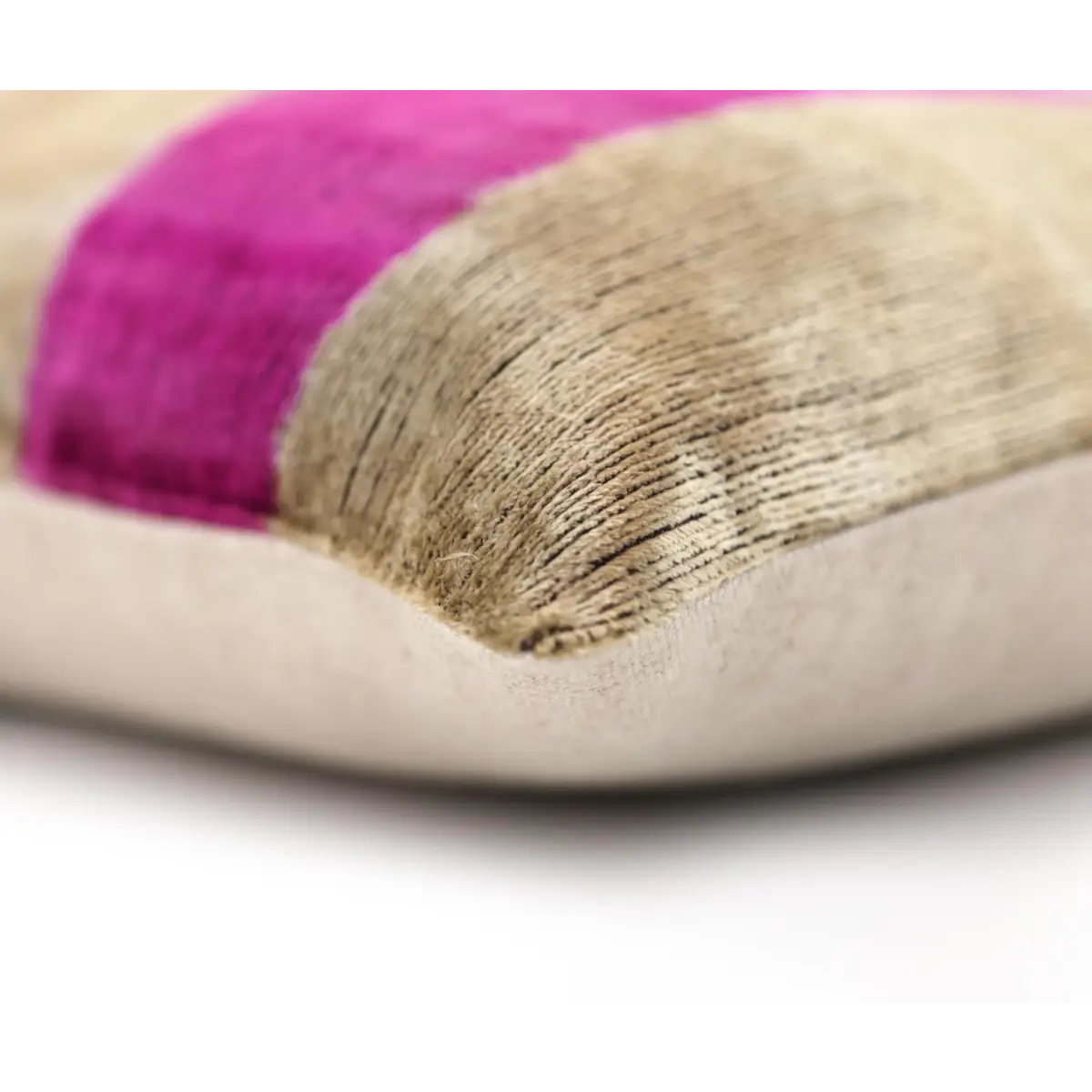 Luxury Silk Velvet Striped Throw Pillow 16x24 – Pink & Beige Handmade - Canvello