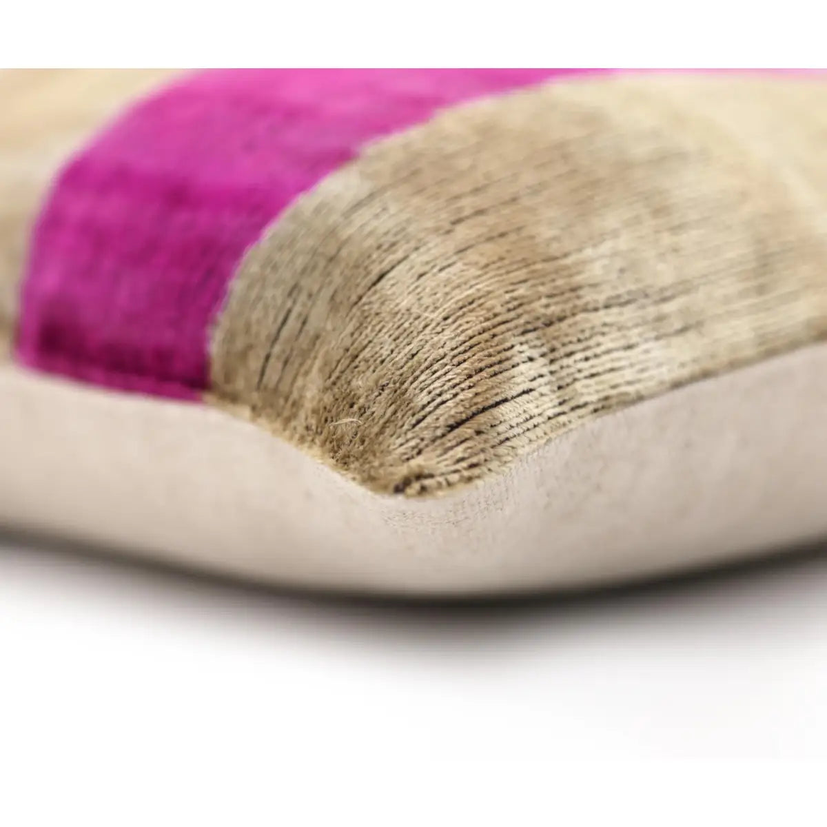 Luxury Silk Velvet Striped Throw Pillow 16x24 – Pink & Beige Handmade - Canvello