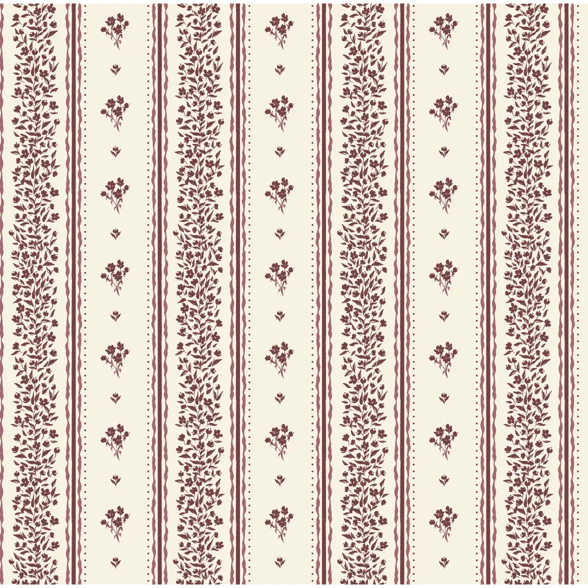 Lyla Wallpaper - Tiny Flower Stripes - by Ali Anni - Sample 1 foot by 1 foot / Cream and Burgundy - Loomwell Home Goods