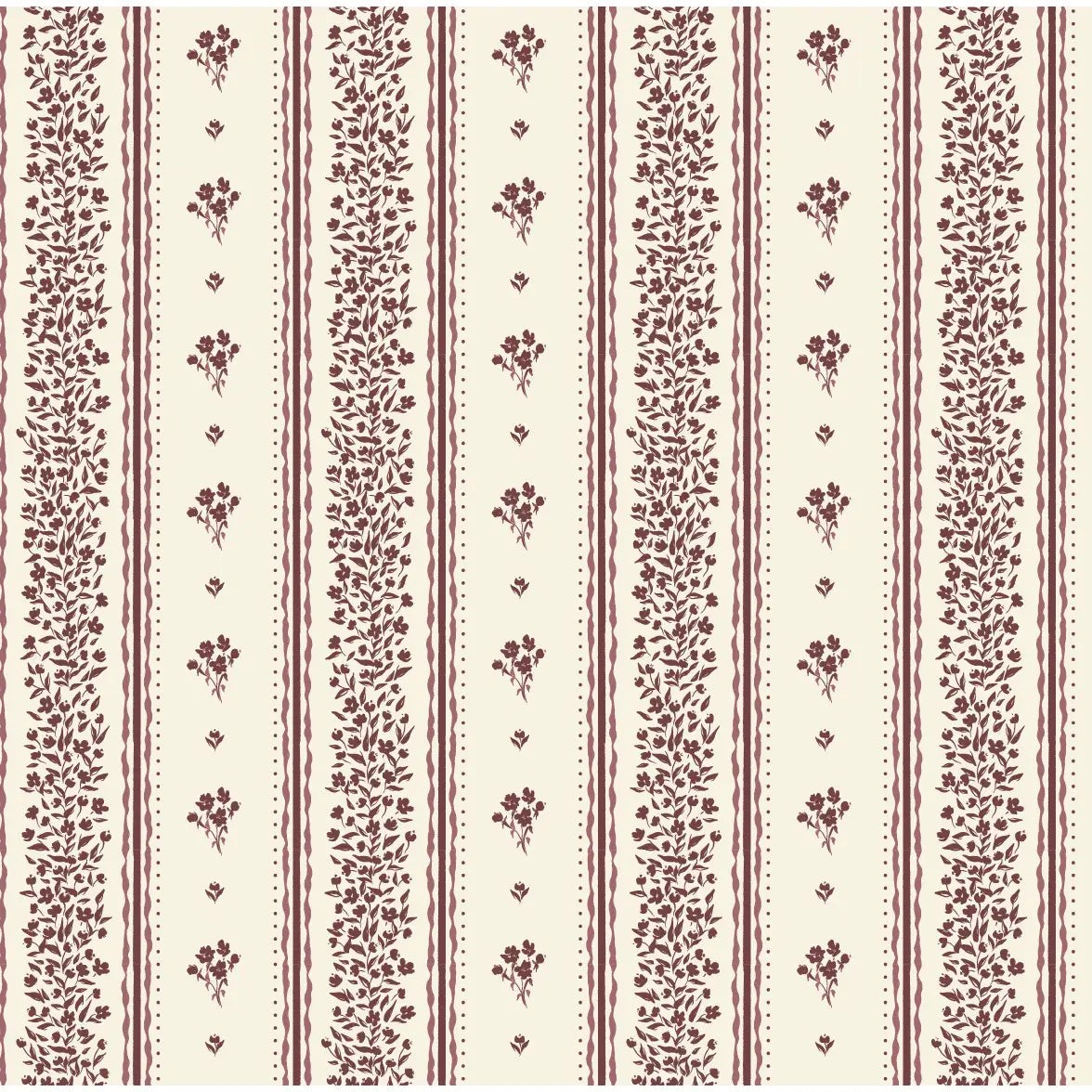 Lyla Wallpaper - Tiny Flower Stripes - by Ali Anni - Sample 1 foot by 1 foot / Cream and Burgundy - Loomwell Home Goods