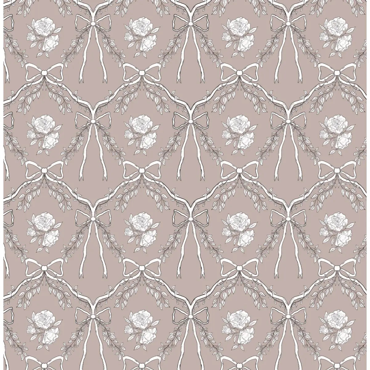 Lysa Wallpaper - Bows and Flowers - by Painted Hawk Design - Sample 1 foot by 1 foot / Rose - Loomwell Home Goods