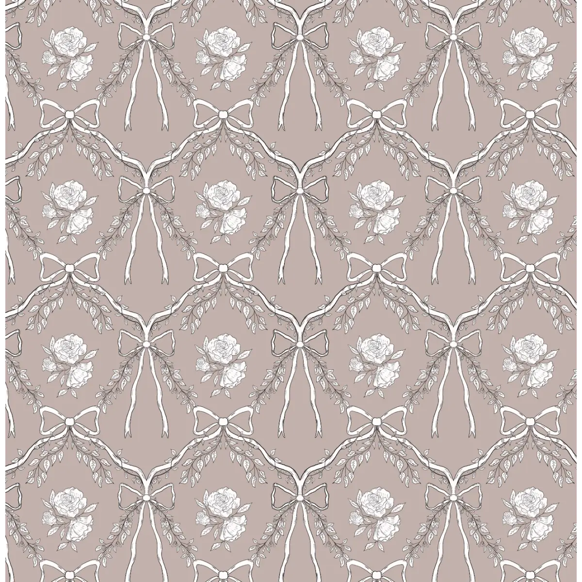 Lysa Wallpaper - Bows and Flowers - by Painted Hawk Design - Sample 1 foot by 1 foot / Rose - Loomwell Home Goods