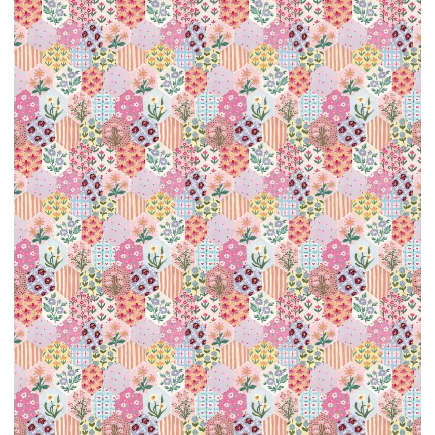 Maelia Wallpaper - Patchwork Quilt Flowers - by Sabina Maria - Loomwell Home Goods
