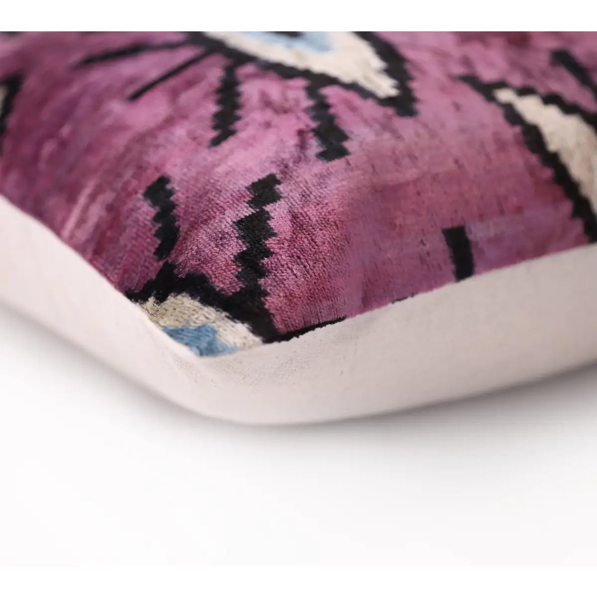 Magenta Blue Eye Silk Velvet Pillow – 20x20 Handmade Ikat Throw Cushion - Canvello
