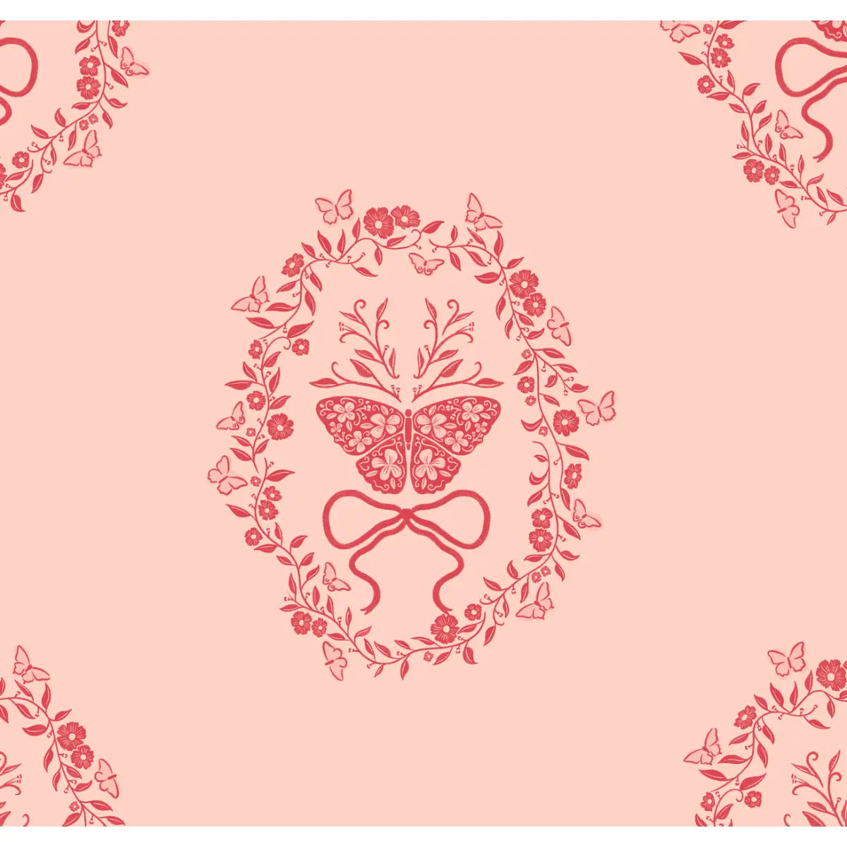 Mallory Wallpaper - Butterflies in Oval Frame - by The Beau Studio - Sample 1 foot by 1 foot / Pink - Loomwell Home