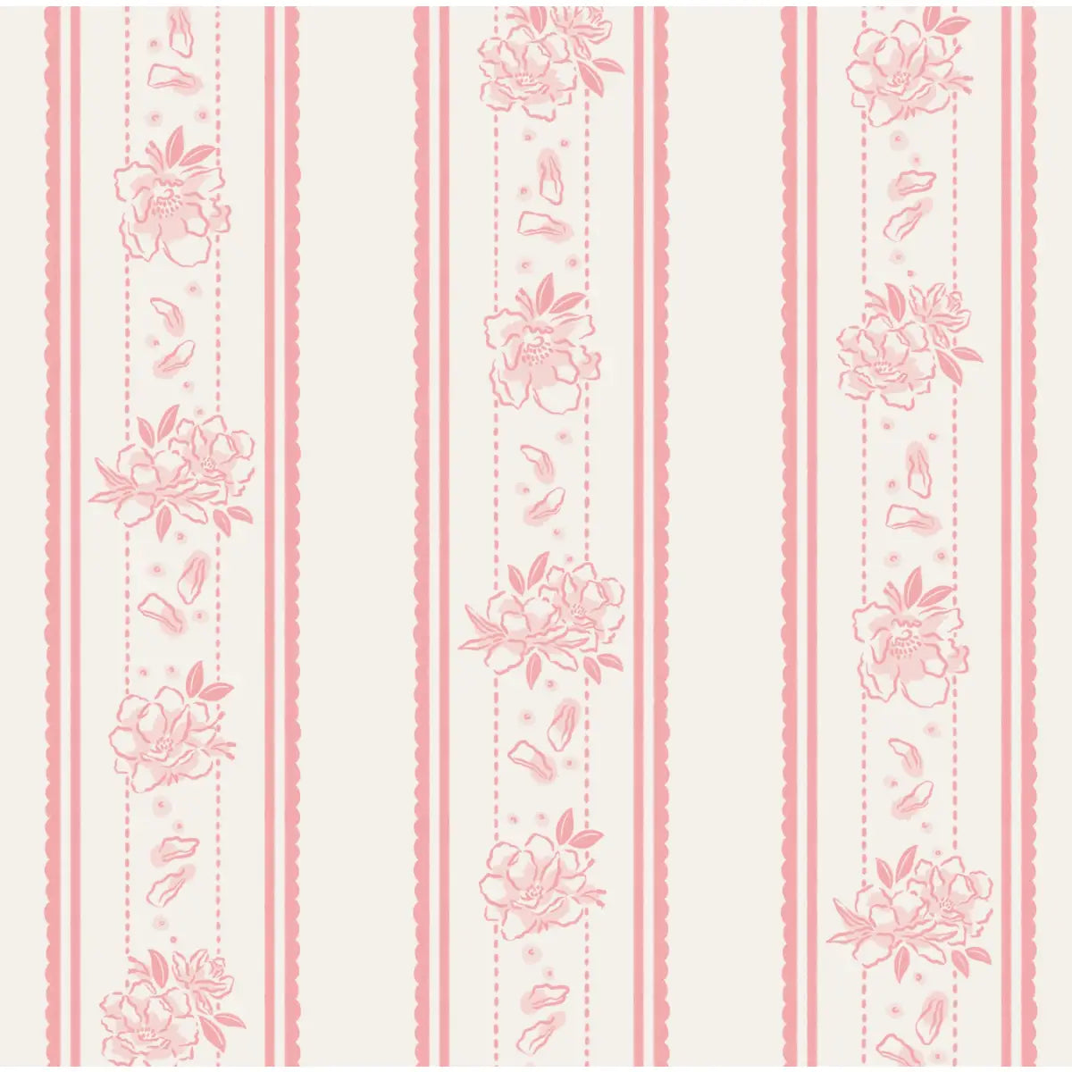 Marigold Wallpaper - Floral Cottage Stripe - by The Beau Studio - Sample 1 foot by 1 foot / Pink - Loomwell Home Goods