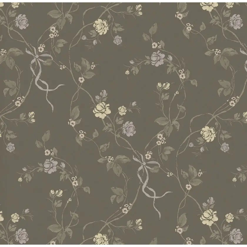 Marilyn Wallpaper - Romantic Flower Vines - by Katie Burt Art - Sample 1 foot by 1 foot / Olive / Large - Loomwell Home