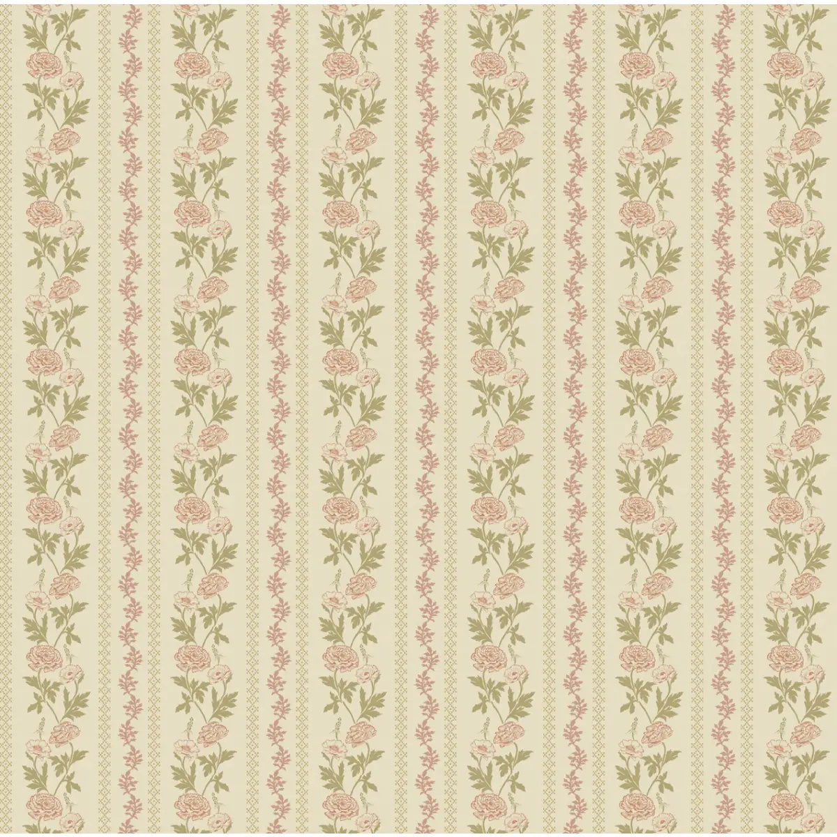 Marisol Wallpaper - Floral Stripe - by Yorkville Studio - Sample 1 foot by 1 foot / Cream and Pink - Loomwell Home Goods