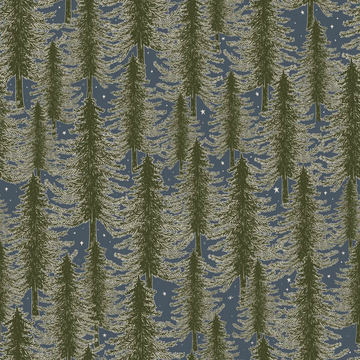 Mason Wallpaper - Forest of Pine Trees - by Brittany Polatis Design - Sample 1 foot by 1 foot / Green and Blue