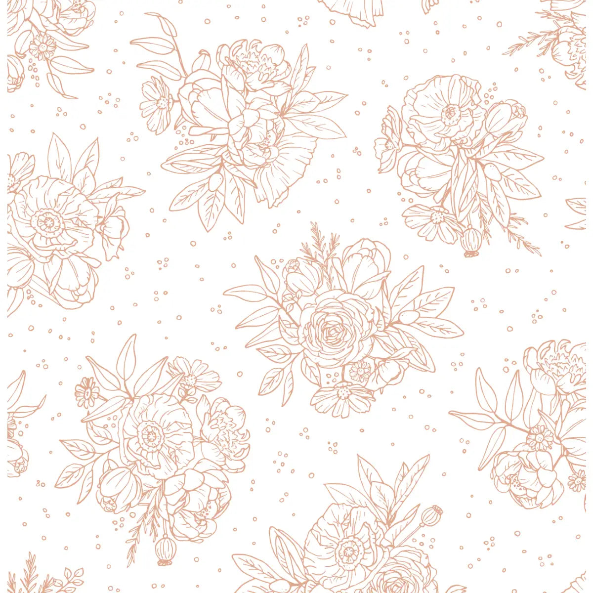 Meredith Wallpaper - Delicate Bouquet Line Drawings - by Mackenzie Nelson - Sample 1 foot by 1 foot / White and Blush