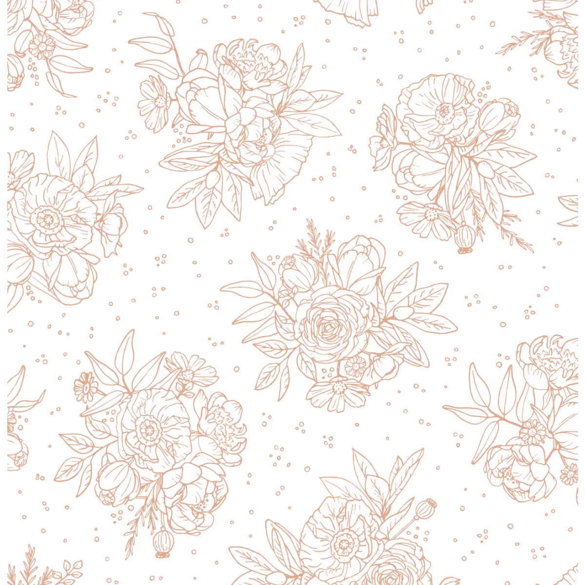 Meredith Wallpaper - Delicate Bouquet Line Drawings - by Mackenzie Nelson - Sample 1 foot by 1 foot / White and Blush