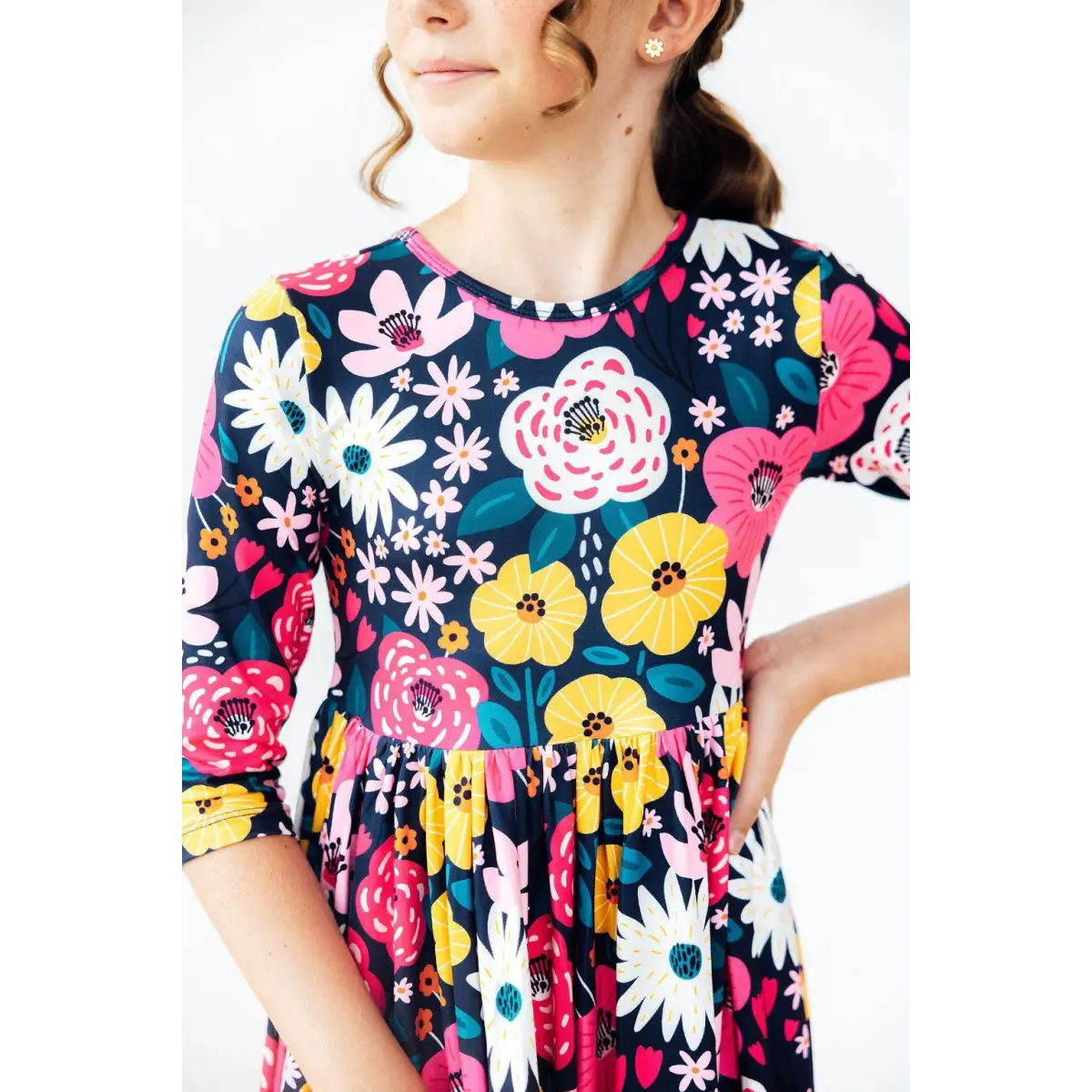 Midnight Floral 3/4 Sleeve Pocket Twirl Dress - Mila & Rose ®