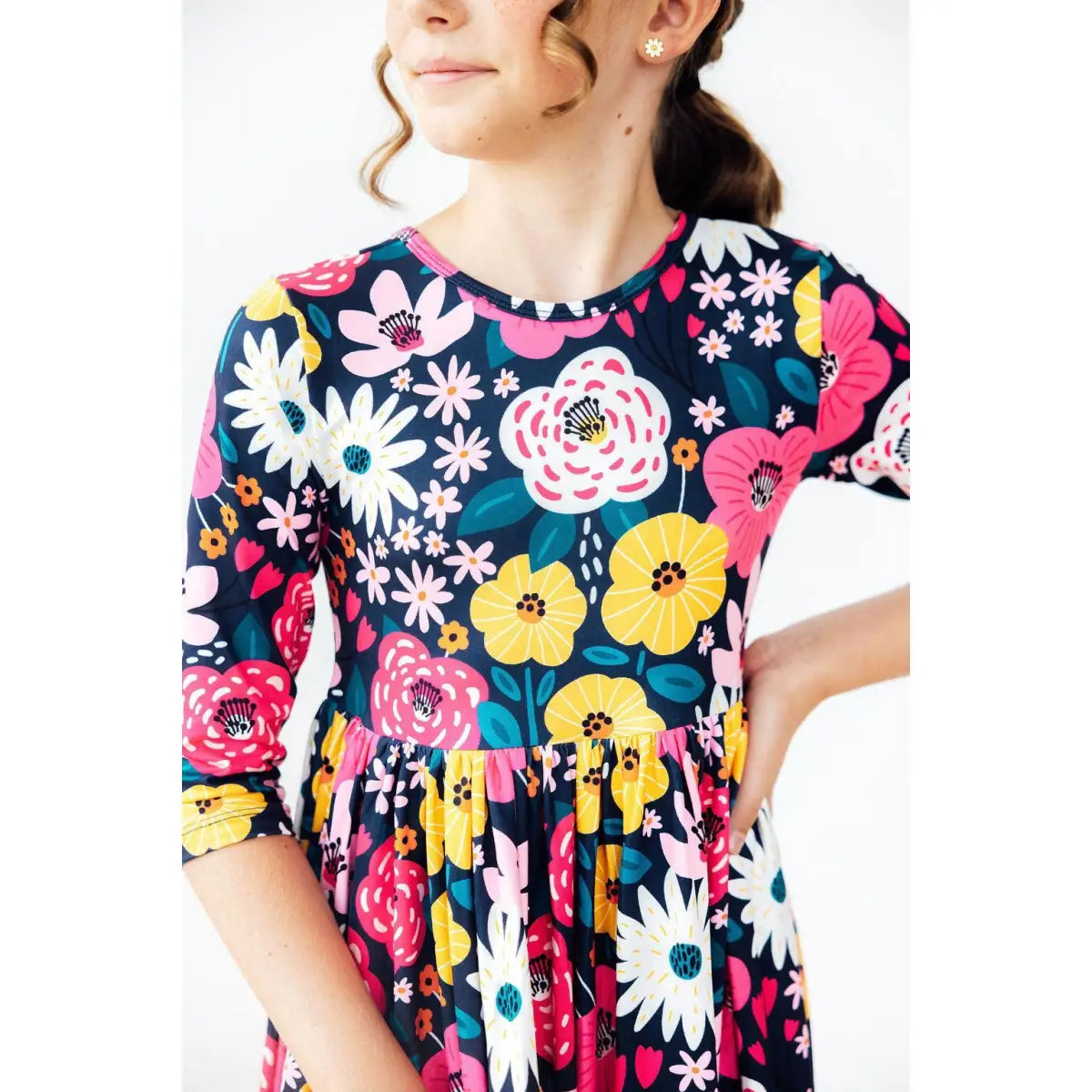 Midnight Floral 3/4 Sleeve Pocket Twirl Dress - Mila & Rose ®
