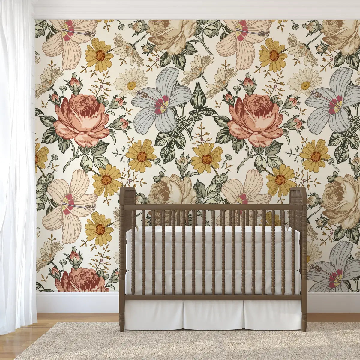 Mila Wallpaper - Pink and Coral Roses - Loomwell Home Goods