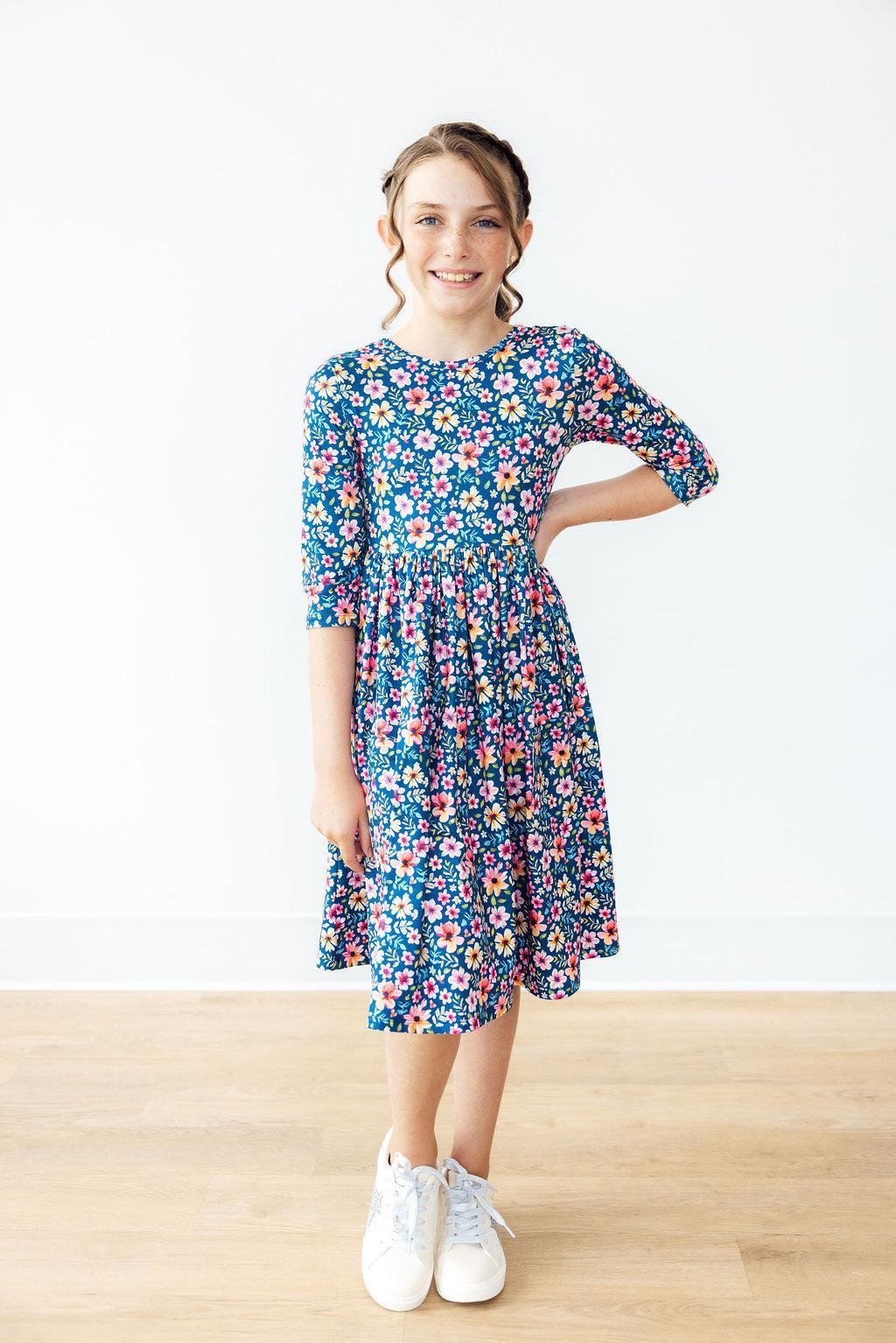 Rainforest Blooms 3/4 Sleeve Pocket Twirl Dress - Mila & Rose ®