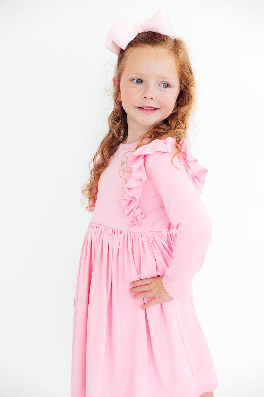 Bubblegum Pink L/S Ruffle Twirl Dress - Mila & Rose ®