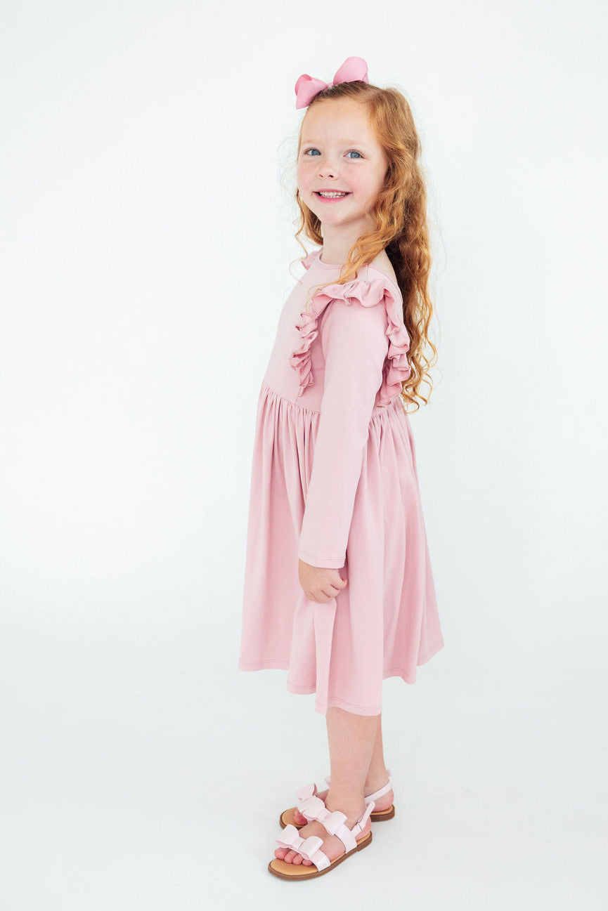 Vintage Pink L/S Ruffle Twirl Dress - Mila & Rose ®