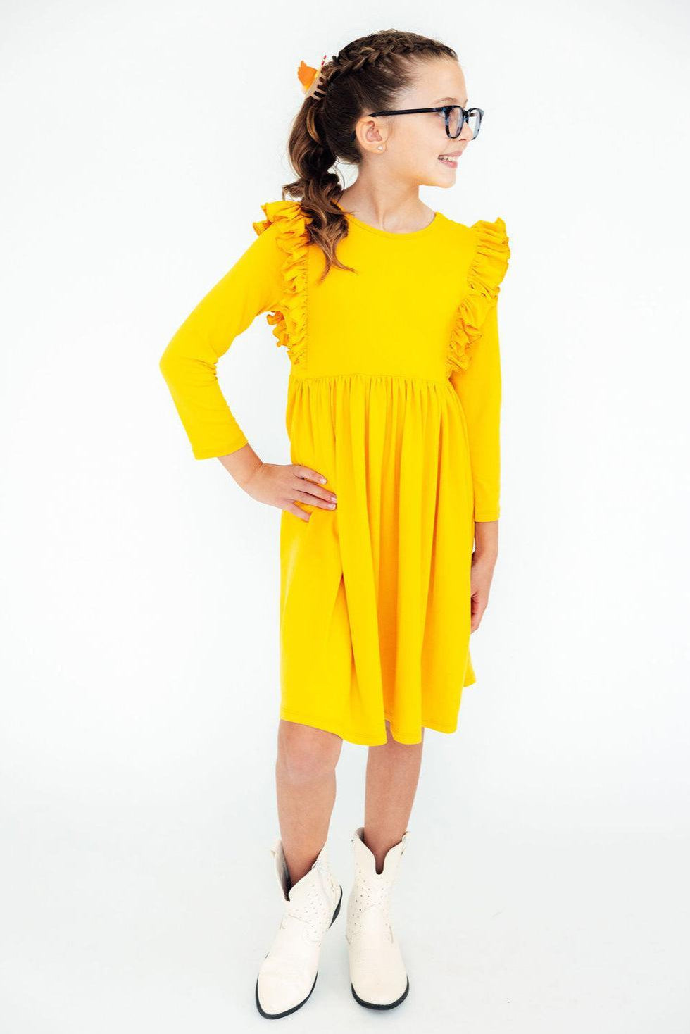 Mustard L/S Ruffle Twirl Dress - Mila & Rose ®