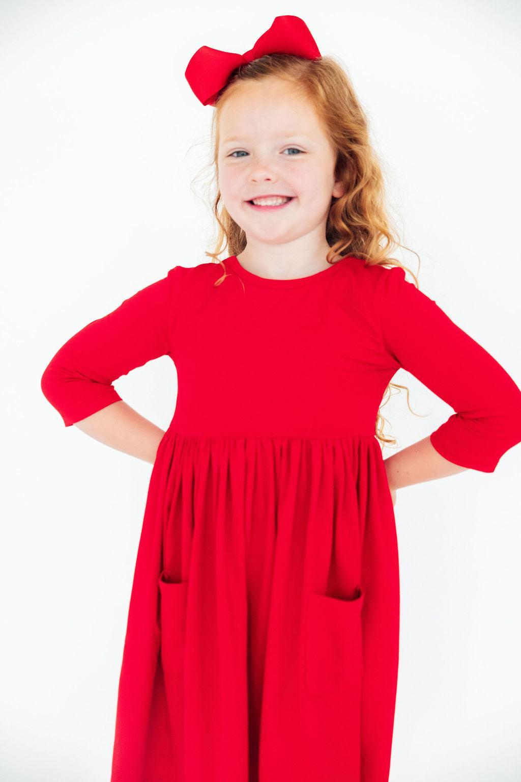 Red 3/4 Sleeve Pocket Twirl Dress - Mila & Rose ®