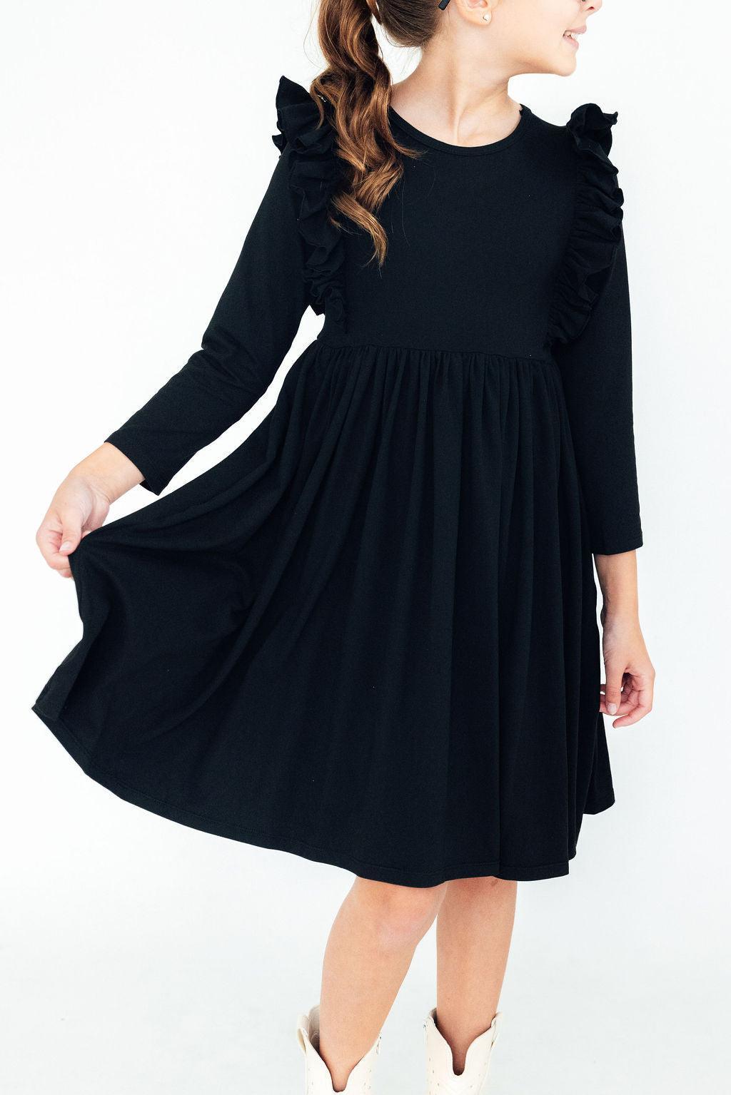 Black L/S Ruffle Twirl Dress - Mila & Rose ®