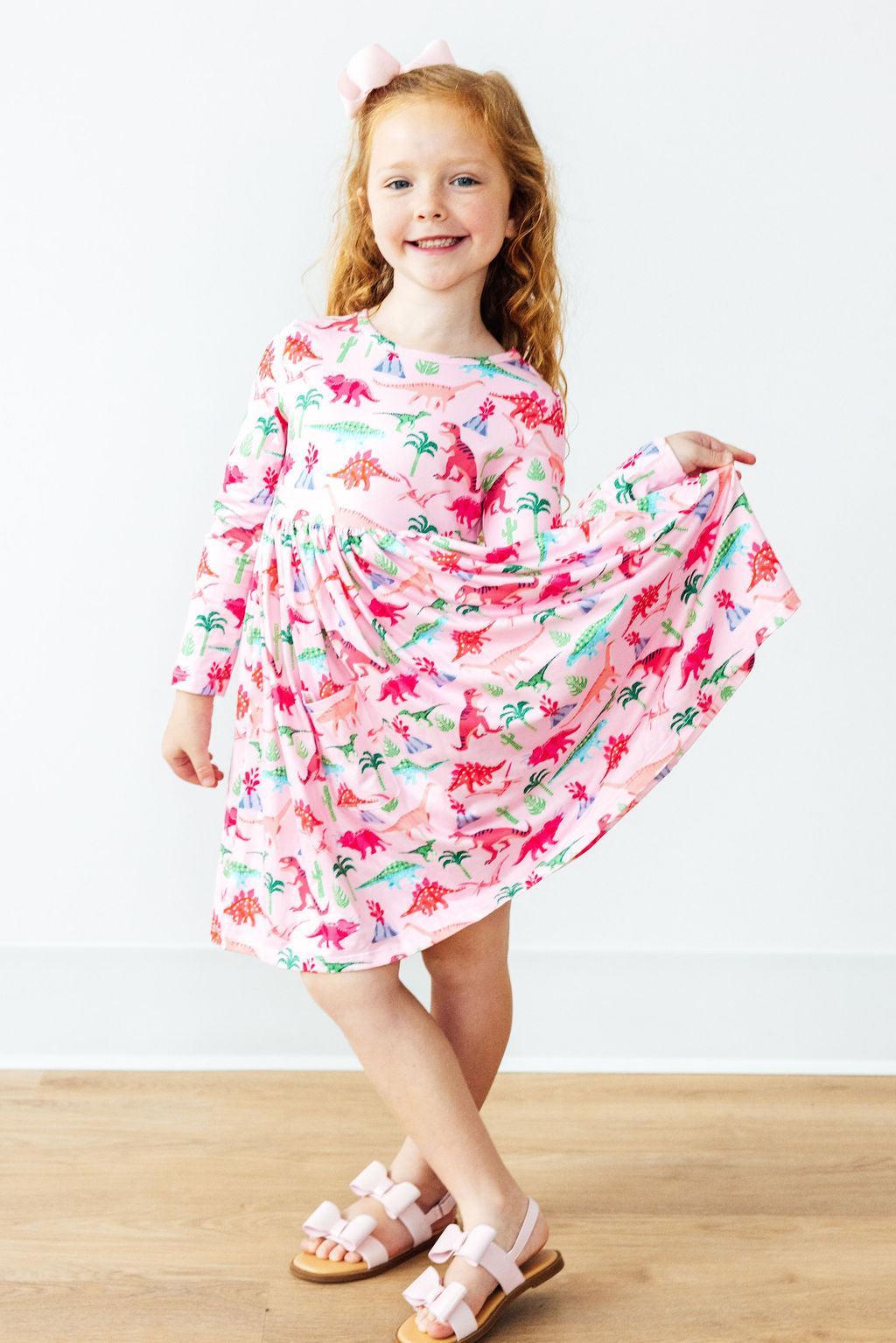 Pinkosaurus Rex L/S Pocket Twirl Dress - Mila & Rose ®
