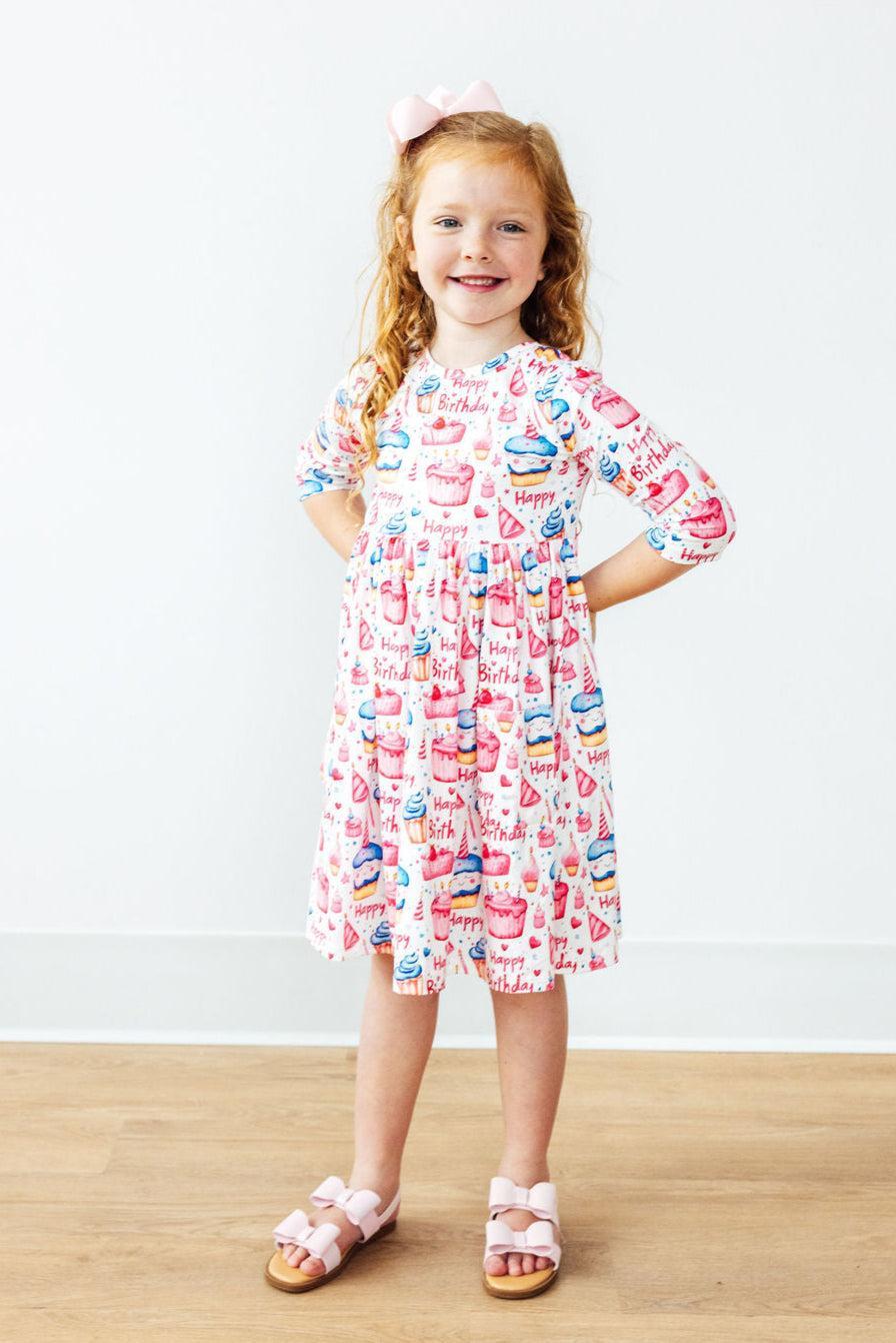 Birthday Girl 3/4 Sleeve Pocket Twirl Dress - Mila & Rose ®