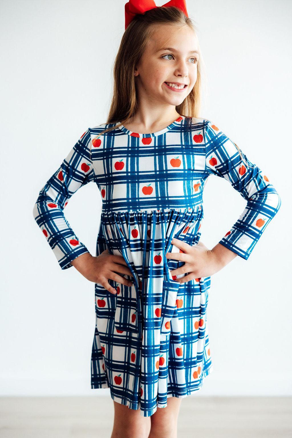Plaid Apples Pocket Twirl Dress - Mila & Rose ®