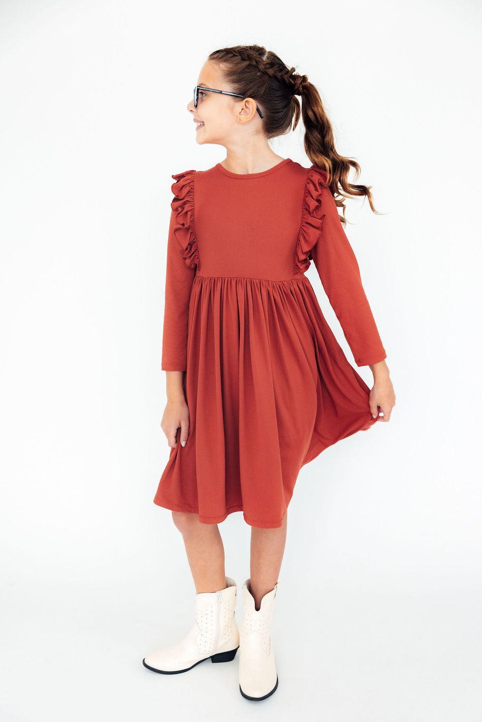 Pumpkin Spice L/S Ruffle Twirl Dress - Mila & Rose ®