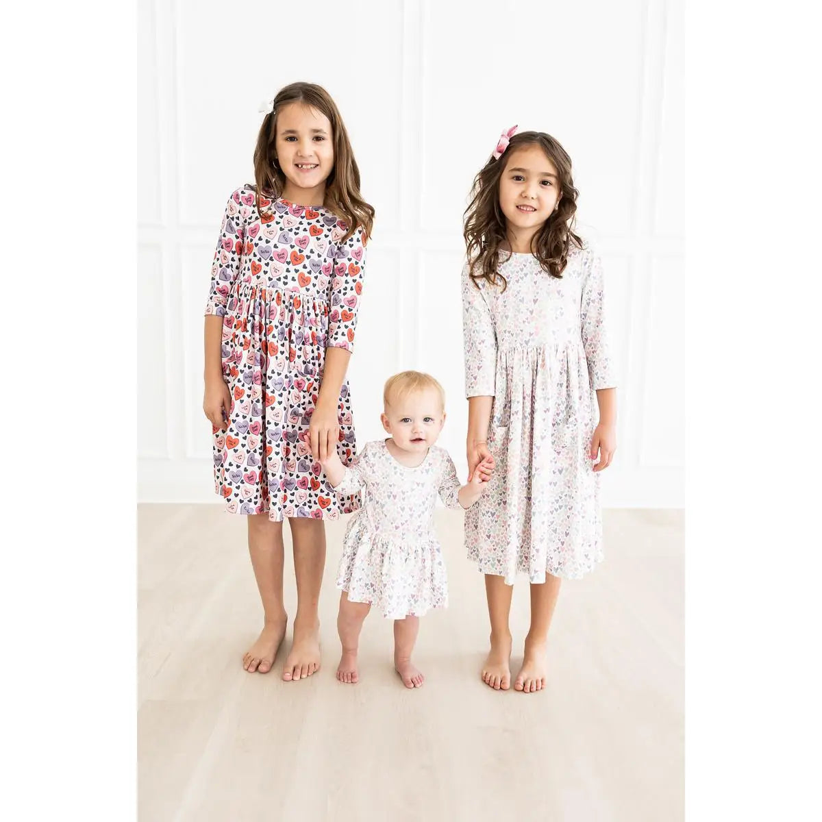 Pocket Twirl Dress - Pastel Hearts - One in a Million 3/4 Sleeve - Mila & Rose ®